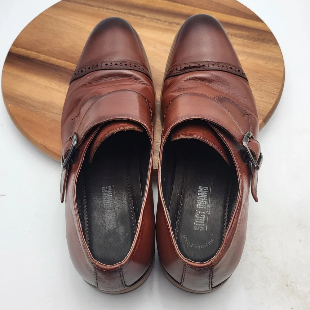 Stacy Adams Monk Strap Shoes Mens Sz 11 M‎ Brown Leather Cap Toe